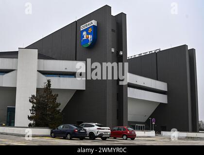 Ostrava, République tchèque. 28 février 2024. Ostravar Arena, Ostrava, République tchèque, 28 février 2024. Le Championnat du monde de hockey sur glace sera accueilli par Prague (O2 Arena) et Ostrava (Ostravar Arena) du 10 au 26 mai 2024. Crédit : Jaroslav Ozana/CTK photo/Alamy Live News Banque D'Images