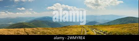 Bieszczady, magnifique panorama de montagne. Vue panoramique sur le parc national de Bieszczady, Wielka Rawka. Banque D'Images