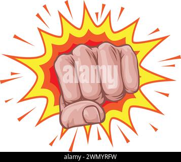 Poing Punch main Comic Pop Art dessin explosion Illustration de Vecteur