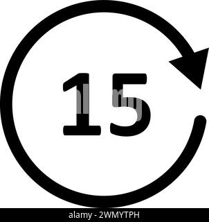 Icône de retour en arrière de 15 secondes. Icône de flèche circulaire. Relire ou symbole suivant. Bouton d'avance rapide. Signe de répétition arrondi. Angle de rotation. Illustration vectorielle isolée Illustration de Vecteur