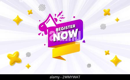 Inscrivez-vous maintenant bannière papier. Étiquette d'enregistrement gratuite. Offrez une bannière rayon soleil. Vecteur Illustration de Vecteur