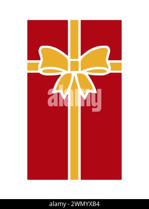 Boîte cadeau rouge avec icône de ruban d'or Illustration de Vecteur