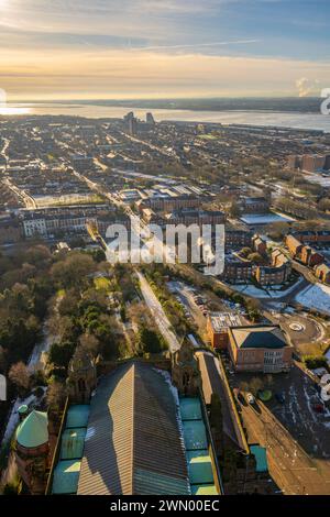La vue depuis le sommet de la cathédrale de Liverpool vers le sud Banque D'Images