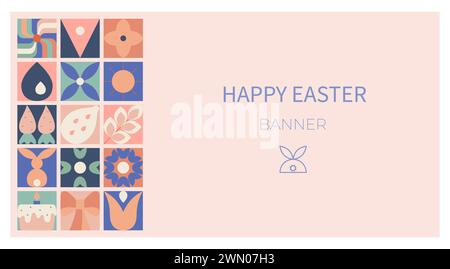 Joyeuses Pâques moderne affiche géométrique abstraite, bannière. Modèle de Pâques pour publication de médias sociaux, fond vectoriel. Illustration de Vecteur