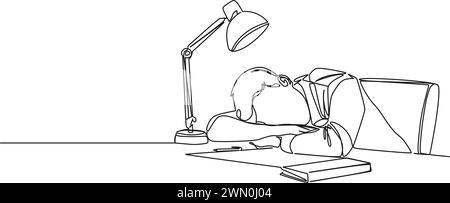 dessin simple ligne continu de l'homme surmené dormant au bureau, illustration vectorielle d'art au trait Illustration de Vecteur