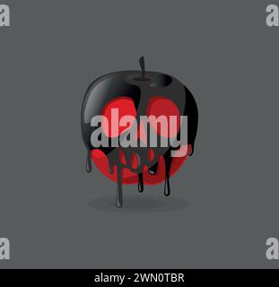 Pomme rouge empoisonnée enrobée de poison crânien. Concept d'Halloween blanc neige Illustration de Vecteur