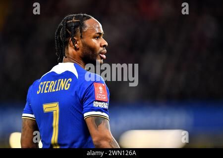 Londres, Royaume-Uni. 28 février 2024. Raheem Sterling de Chelsea lors du match de 5e tour Chelsea FC v Leeds United FC Emirates FA Cup à Stamford Bridge, Londres, Angleterre, Royaume-Uni le 28 février 2024 crédit : Every second Media/Alamy Live News Banque D'Images