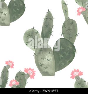 Cactus. Motif aquarelle sans couture pour papier d'emballage, papier peint et textiles Banque D'Images