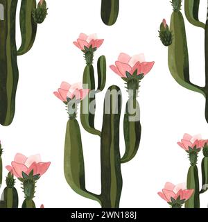 Cactus. Motif aquarelle sans couture pour papier d'emballage, papier peint et textiles Banque D'Images
