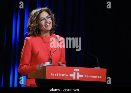 Madrid, Espagne. 28 février 2024. Maria Jesus Montero lors de la cérémonie de léguation du Fonds commémoratif Enrique Morente à l'Institut Cervantes, le 28 février 2024 à Madrid, Espagne. (Photo par Oscar Gonzalez/Sipa USA) (photo par Oscar Gonzalez/Sipa USA) crédit : Sipa USA/Alamy Live News Banque D'Images