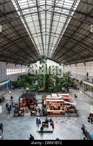 MADRID, ESPAGNE - 23 MARS 2023 : voyageurs dans le jardin tropical de la gare d'Atocha, Madrid, Espagne. Banque D'Images