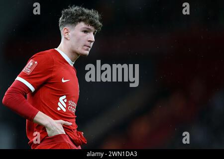 Liverpool, Royaume-Uni. 28 février 2024. Lewis Koumas de Liverpool. Emirates FA Cup, match de 5e tour, Liverpool v Southampton à Anfield à Liverpool le mercredi 28 février 2024. Cette image ne peut être utilisée qu'à des fins éditoriales. Usage éditorial exclusif. photo par Chris Stading/Andrew Orchard photographie sportive/Alamy Live News crédit : Andrew Orchard photographie sportive/Alamy Live News Banque D'Images