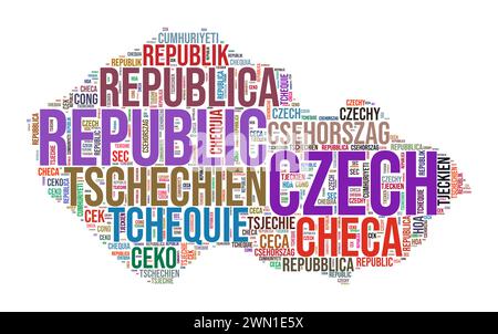 Nuage de mots en forme de pays de République tchèque. Illustration de pays de style typographique. Image de la République tchèque dans le style nuage de texte. Illustration vectorielle. Illustration de Vecteur