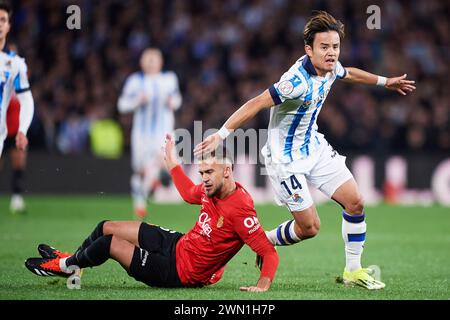 Takefusa Kubo de la Real Sociedad réagit lors du match de Copa El Rey entre la Real Sociedad et le RCD Mallorca au stade Reale Arena le 27 février 2024, Banque D'Images