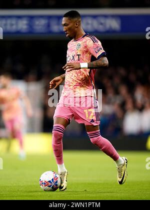 Jaidon Anthony de Leeds United lors du match de cinquième tour de la Coupe de FA de l'Emirates à Stamford Bridge, Londres. Date de la photo : mercredi 28 février 2024. Banque D'Images