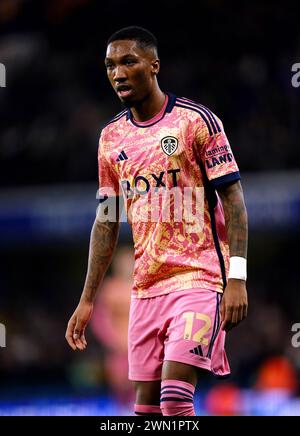 Jaidon Anthony de Leeds United lors du match de cinquième tour de la Coupe de FA de l'Emirates à Stamford Bridge, Londres. Date de la photo : mercredi 28 février 2024. Banque D'Images