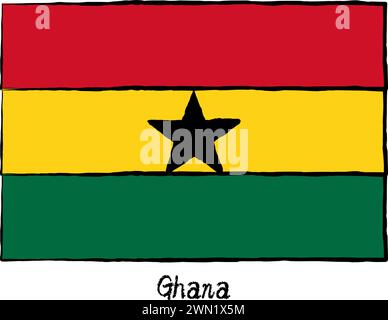 Drapeau du monde analogique dessiné à la main, Ghana, illustration vectorielle Illustration de Vecteur
