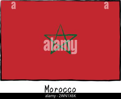 Drapeau du monde analogique dessiné à la main, Maroc, illustration vectorielle Illustration de Vecteur