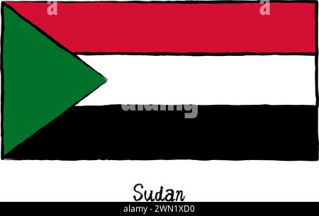 Drapeau du monde analogique dessiné à la main, Soudan, illustration vectorielle Illustration de Vecteur