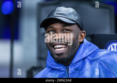 Milan, Italie. 28 février 2024. Marcus Thuram du FC Internazionale a vu lors du match de football de Serie A 2023-24 entre le FC Internazionale et l'Atalanta BC au Giuseppe Meazza Stadium. Score final ; Inter 4:0 Atalanta. (Photo de Fabrizio Carabelli/SOPA images/Sipa USA) crédit : Sipa USA/Alamy Live News Banque D'Images