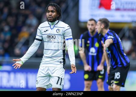 Milan, Italie. 28 février 2024. Ademola Lookman d'Atalanta BC réagit lors du match de football de Serie A 2023-24 entre le FC Internazionale et Atalanta BC au Giuseppe Meazza Stadium. Score final ; Inter 4:0 Atalanta. Crédit : SOPA images Limited/Alamy Live News Banque D'Images