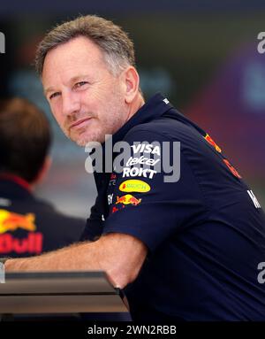 Christian Horner, directeur de l'équipe Red Bull Racing, sur le circuit international de Bahreïn, à Sakhir. Date de la photo : jeudi 29 février 2024. Banque D'Images