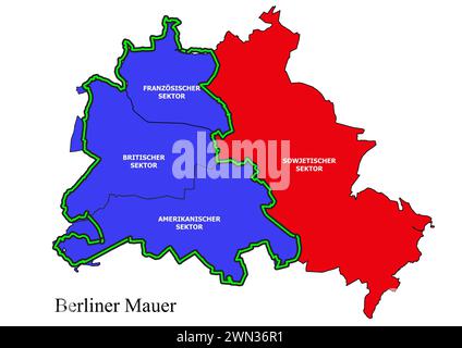 Carte du cours du mur de Berlin avec des quartiers avec des secteurs Banque D'Images