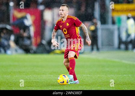 Rome, Italie. 26 février 2024. Angelino de L'AS Roma lors du match de Serie A TIM entre L'AS Roma et le Torino FC au Stadio Olimpico le 26 février 2024 à Rome, Italie. Crédit : Giuseppe Maffia/Alamy Live News Banque D'Images