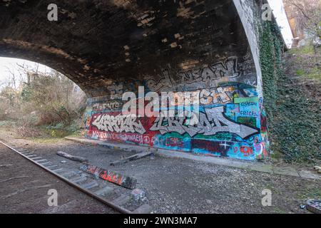 Paris, France - 02 17 2024 : la petite ceinture, une ancienne ligne de chemin de fer autour de Paris Banque D'Images