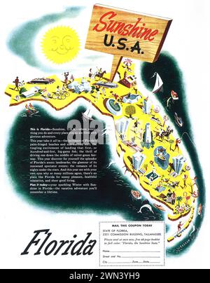 1950 Florida Travel print ad. Florida Sunshine U.S.A. Banque D'Images