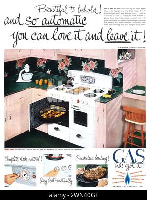 1950 publicité imprimée de cuisinière à gaz, American Gas Association Banque D'Images