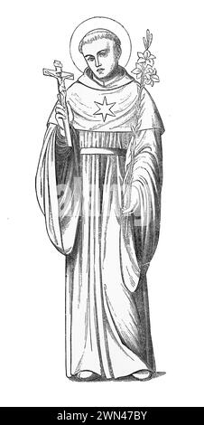 Saint Nicolas Tolentini (ou Tolentino), connu comme le patron des saintes âmes, était un saint et mystique italien qui a vécu au XIIIe siècle : gravure de la vie des saints par le révérend Sabin Baring-Gould, publié en 1898 Banque D'Images