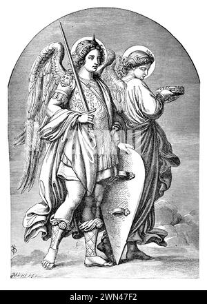 Holy Angels d'après un tableau de Johann von Schraudolph : gravure de vies des Saints par le révérend Sabin Baring-Gould, publié en 1898 Banque D'Images