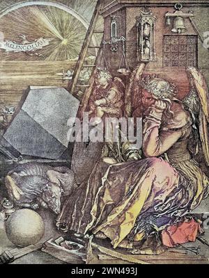 Melancholie Kupferstich von Albrecht Dürer aus dem Buch Der Freimaurer von Eugen Lennhoff, erschienen 1932 / mélancolie gravée par Albrecht Duerer fr Banque D'Images