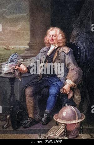 Capitaine Thomas Coram de 1668 à 1751 philanthrope anglais et fondateur de l'hôpital Foundling gravé par B Holl d'après Hogarth à partir des œuvres de Hoga Banque D'Images