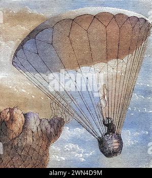 Garnerin s descente en parachute 1802 Andre Jacques Garnerin 1769 - 1823 Französischer Erfinder des rahmenlosen Fallschirms / Garnerin s descente en parachute Banque D'Images