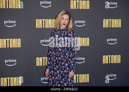 Rome, Italie. 29 février 2024. Barbara Chichiarelli assiste à la photocall de la série Prime Video 'Antonia' au Cinéma Barberini. (Photo de Mario Cartelli/SOPA images/SIPA USA) crédit : SIPA USA/Alamy Live News Banque D'Images