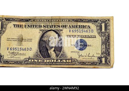 La face avers de 1 billet de 1 dollar série 1935 avec le portrait du président George Washington, ancien billet de banque américain, retr vintage Banque D'Images