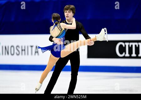 Martina ARIANO KENT & Charly LALIBERTE LAURENT (CAN), pendant le patinage libre Junior pairs, aux Championnats du monde junior de patinage artistique 2024 de l’ISU, à Taipei Arena, le 29 février 2024 à Taipei City, Taiwan. Crédit : Raniero Corbelletti/AFLO/Alamy Live News Banque D'Images