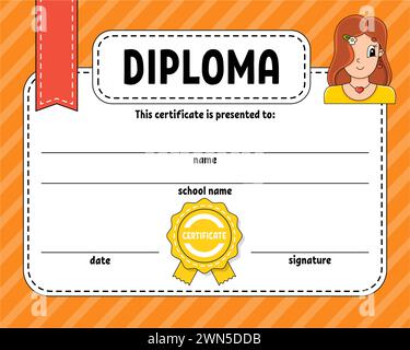 Modèle de certificat de diplôme. Pour l'école et le préscolaire. Pour les enfants et les enfants. Illustration vectorielle. Illustration de Vecteur