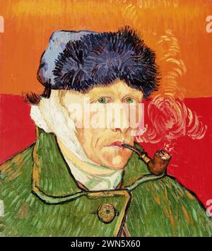 Portrait avec oreille bandée et tuyau (1889) (olio su tela 51 x 45 cm) - Van Gogh Vincent - Self Banque D'Images