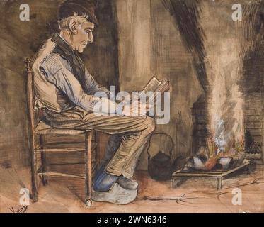 Van Gogh Vincent - agriculteur assis au coin du feu, Reading (1881) Banque D'Images