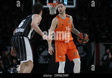 Bologne, Italie. 29 février 2024. Stefan Jovic (club de basket de Valence) lors du match du championnat de basket-ball Euroleague Segafredo Virtus Bologna contre Valencia basket Club. Bologne, le 29 février 2024 à Segafredo Arena crédit : Independent photo Agency/Alamy Live News Banque D'Images