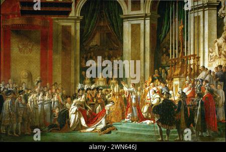 Joséphine s’agenouille devant Napoléon lors de son couronnement à notre Dame. Derrière lui se trouve le pape Pie VII. Jacques Louis David - le couronnement de Napoléon (1805-1807) créé en 1805 Banque D'Images