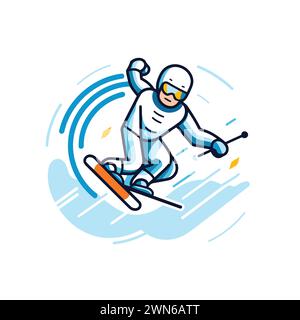 Icône de ligne de ski. Illustration vectorielle de saut de skieur sur snowboard. Illustration de Vecteur