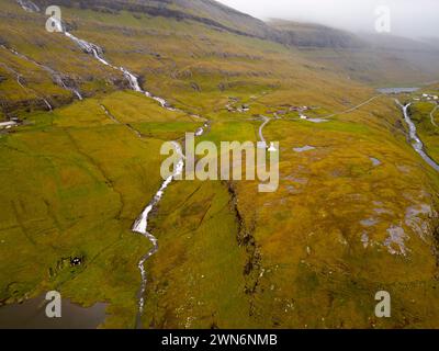 Paysage à Saksun, îles Féroé Banque D'Images
