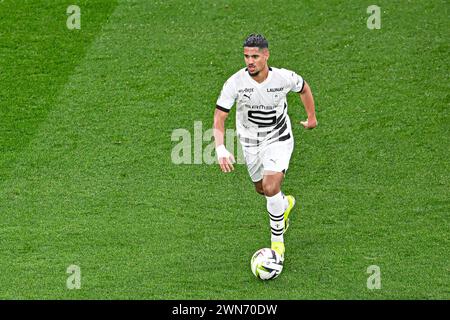 Paris, France. 25 février 2024. Ludovic Blas lors du match de Ligue 1 entre le Paris Saint-Germain PSG et le stade Rennais FC ou Rennes au Parc des Princes à Paris, France, le 25 février 2024. Crédit : Victor Joly/Alamy Live News Banque D'Images