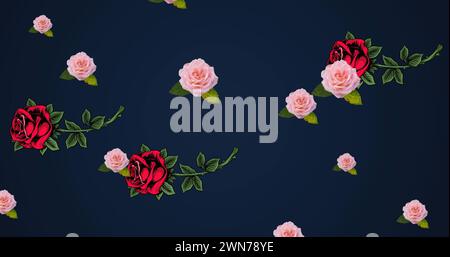 Image de roses flottant sur fond bleu foncé Banque D'Images