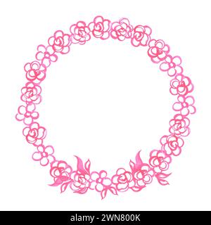 Aquarelle dessinée à la main rose abstraite roses bordure de cadre de couronne isolé sur fond blanc. Peut être utilisé pour album, carte postale et autre produit imprimé Banque D'Images