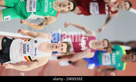 Glasgow, Royaume-Uni. 01 mars 2024. Le belge Alexander Doom photographié lors des manches du 400 m masculin, le premier jour des Championnats du monde d'athlétisme en salle à Glasgow, en Écosse, au Royaume-Uni, le vendredi 1er mars 2024. Les mondiaux se déroulent du 01 au 03 mars 2024. BELGA PHOTO BENOIT DOPPAGNE crédit : Belga News Agency/Alamy Live News Banque D'Images